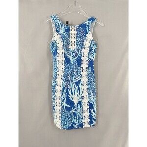 Lilly Pulitzer Ember Mini Dress Sz 2 Beachy Brewster Blue Good Reef Lace Detail